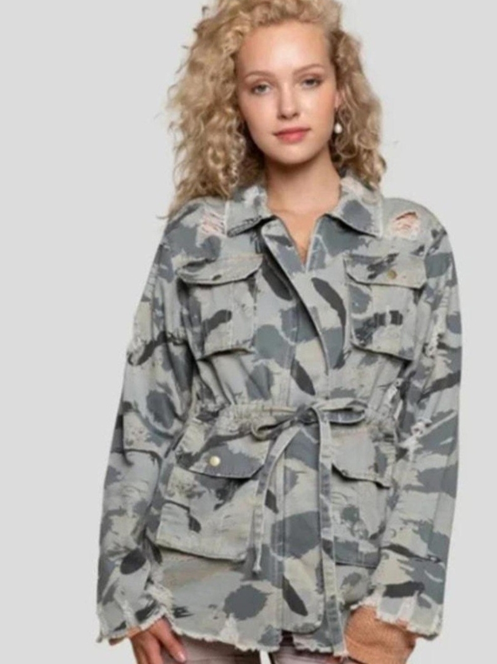 POL Women's Camouflage Utility Jacket - Gray